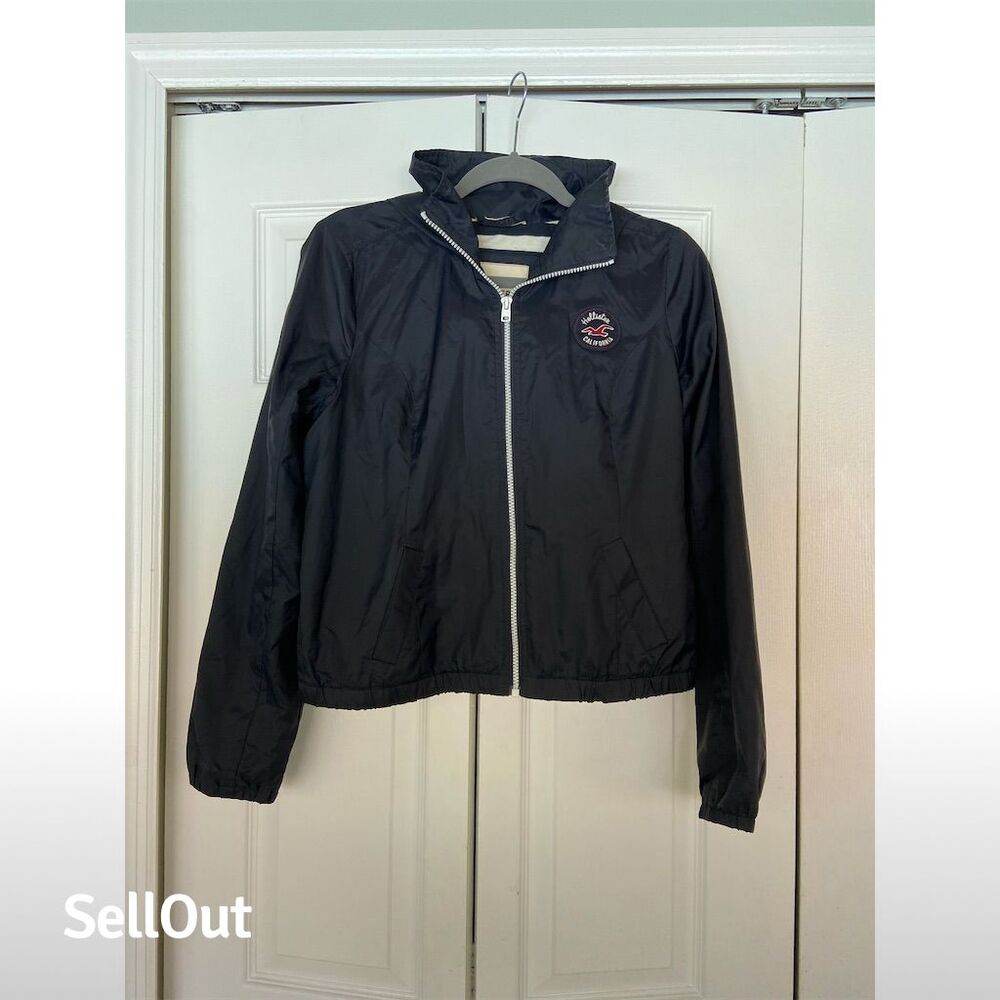 Hollister Women's Windbreaker Jacket Blue Hooded Size L Casual Outdoor